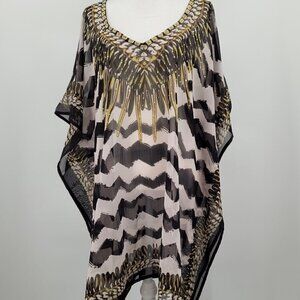 Aqua Blue V Neck Printed Short Caftan /Cover Up